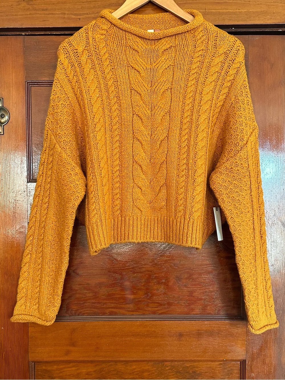 New Anthropologie Pilcro Roll-Neck Cable-Knit Cropped Fisherman Sweater Sz Small